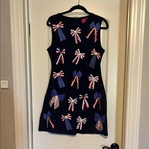 Navy Dress with Sequin Bow Accents